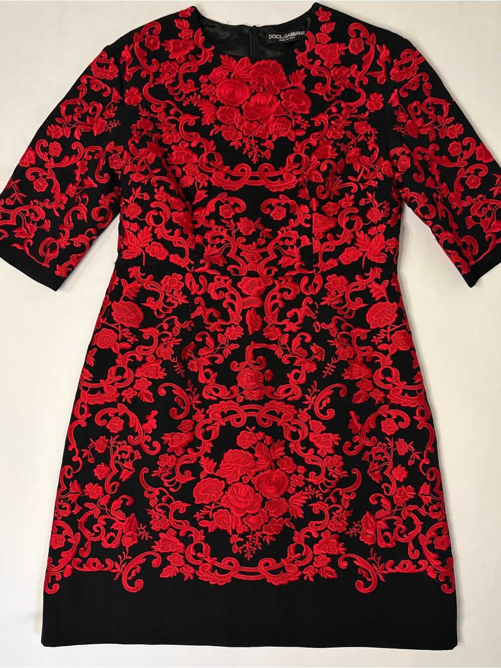 Dolce & Gabbana Red and Black Embroidered Floral Lace Mini Dress - Picture 6 of 15
